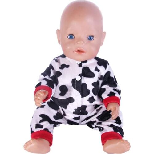 Doll Clothes Cow Jumpsuit Pajamas For 18 Inch American Doll & 43 Cm Born Doll For Generation Toy
