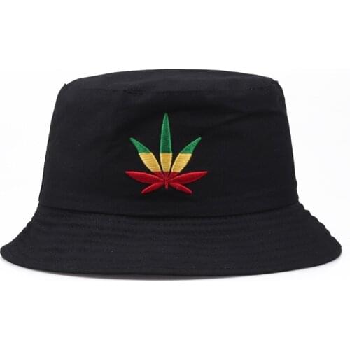 New Summer Fashion Panama Bucket Hat Men Women Maple Leaf Embroidery Hip Hop Cap Fishing Fisherman Hat Bob Visor Bucket Cap