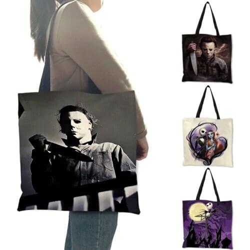 Personalized Folding Reusable Shopping Tote Bag Horror Michael Myers Jack Sally Shoulder Bags