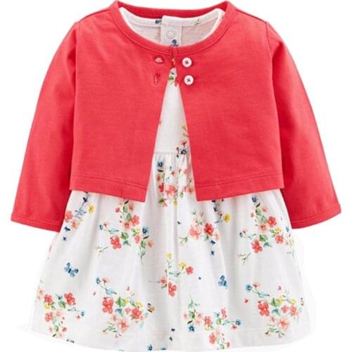 Newborn Baby Dresses Girl New Clothing 2pcs Short Sleeve Floral 2021 Dresses with Coat Infant Outfits Clothes Toddler Kids Set
