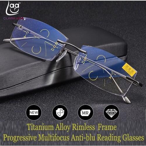Clara Vida Progressive Multifocal Reading Glasses Titanium Alloy Rimless Diamond Cut Edges See Near And Far TOP 0 ADD +0.75 To+3