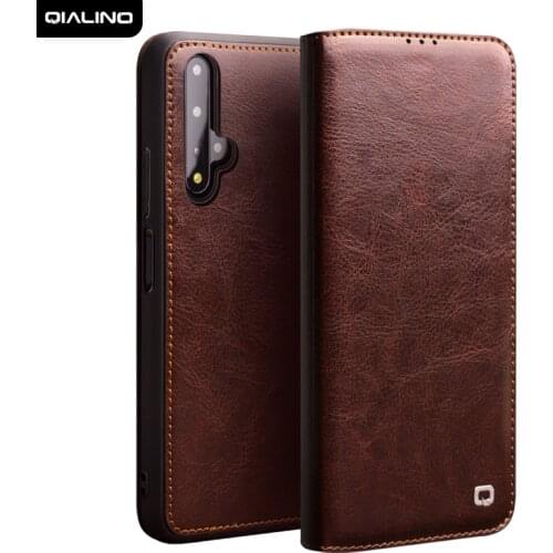 QIALINO Luxury Genuine Leather Flip Case for Huawei Honor 20 Pure Handmade Cover with Card Slot for Honor 20 Pro 6.26 inch