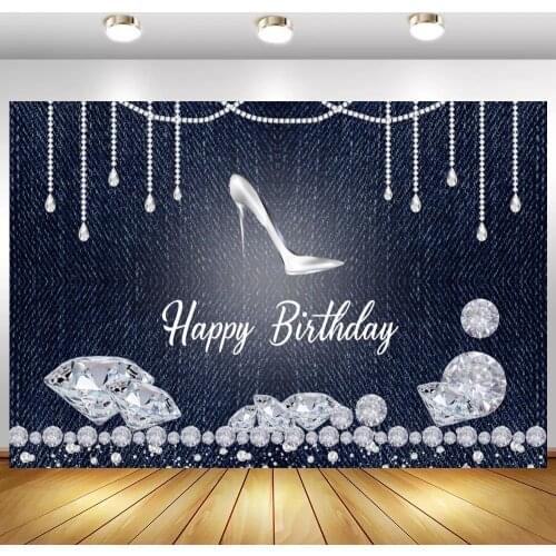 Silver High Shoes Women Birthday Party Photo Backgrounds Diamond Pearls Crystals Decoration Wall Poster Vinyl Backdrops