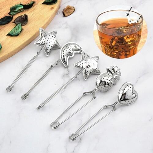 Moon Shaped Stainless Steel Tea Bag Strainer Mesh Reusable Filter Infuser Pincer
