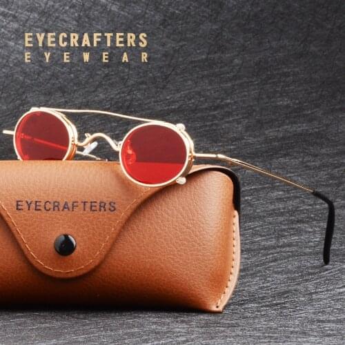 Brand Design Gold Red Small Round Sunglasses Mens Gothic Steampunk Sunglasses Womens Fashion Retro Vintage Eyewear