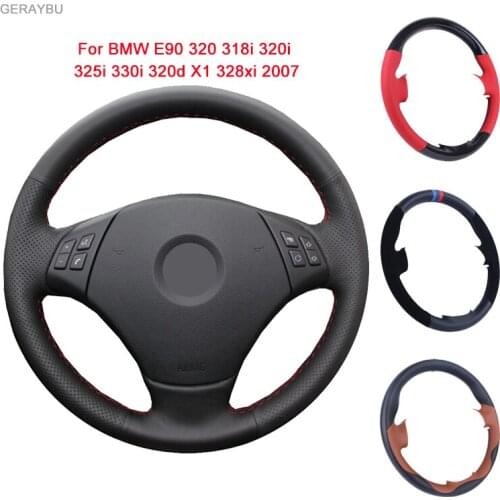 GERAYBU Custom DIY Black Leather Hand-sewn Car Steering Wheel Cover For BMW E90 320 318i 320i 325i 330i 320d X1 328xi 2007