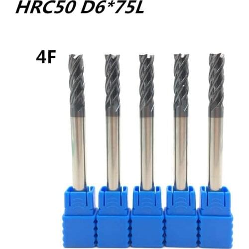 5Pcs 4F-D6*75L HRC50 carbide lathe cutting tool cnc Flatted End Mill 4 flute mill diameter 6mm milling machine Milling Cutter