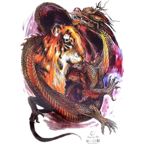 34x48cm Full Back Large color fighting Tiger and Dragon Waterproof Temporary Tattoo Stickers Mens Art Fake Tattoo Designs