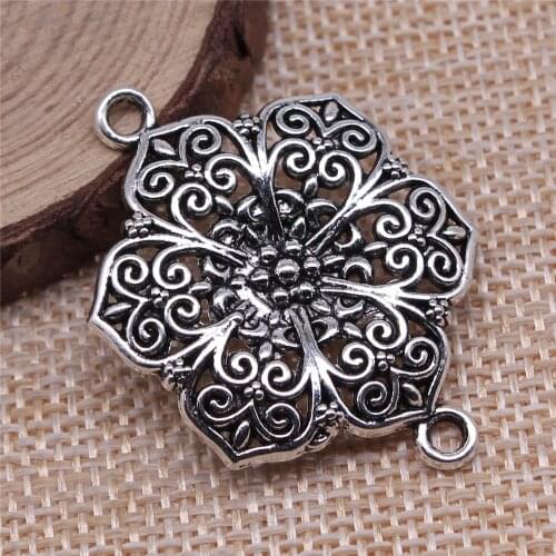 WYSIWYG 4pcs 41x28mm Antique Silver Color Flower Connector Charms For Jewelry Making DIY Jewelry Findings