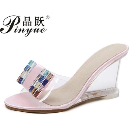 Woman Beach flip flops flower Summer sandals Slippers Platform rhinestone sandals Crystal wedges with sexy non-slip slippers