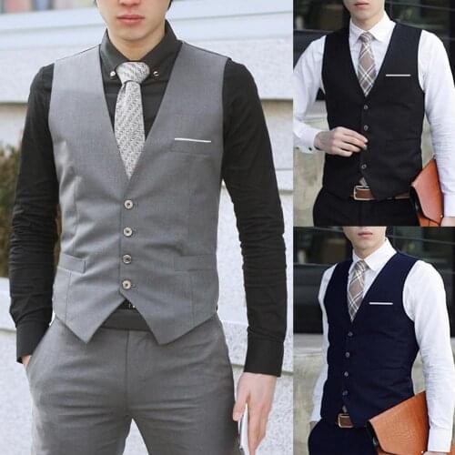 Business Men 4 Buttons V-Neck Sleeveless Waistcoat Working Wedding Vest Clothing