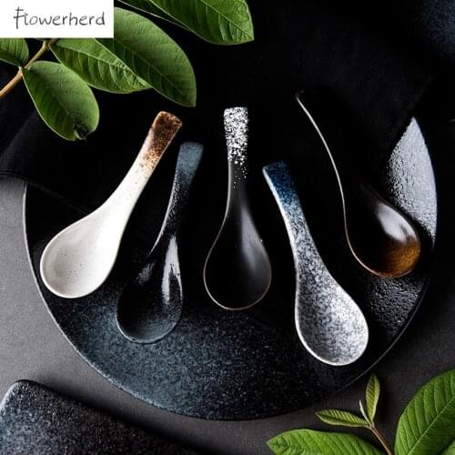 1 Pack Ceramic Spoons Kitchen Japanese Soup Spoon Cooking Utensil Tool Household Tea Scoops Tableware Teaware
