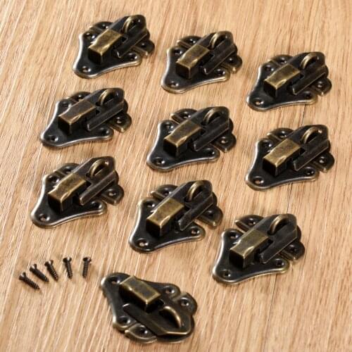 10Pcs 48x35mm Antique Bronze Iron Jewelry Gift Box Suitcase Lockable Buckle Toggle Hasps Latches Catch Clasp Furniture Hardware