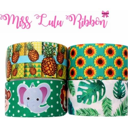 16mm-75mm Cartoon Animal Tiger Lion Pineapple Sunflower Printed Grosgrain/Elastic Ribbon DIY Hair Bowknots 50yards/roll