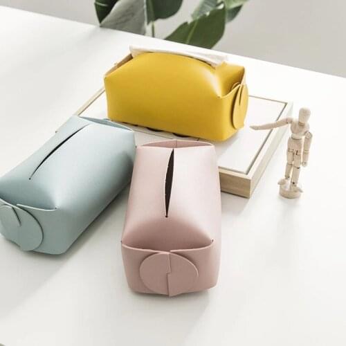 200Pcs/Lot Tissue Box Cover Soft PU Leather Foldable Handkerchief Box Napkin Holder For Living Room Kitchen Desktop Tissue Boxes