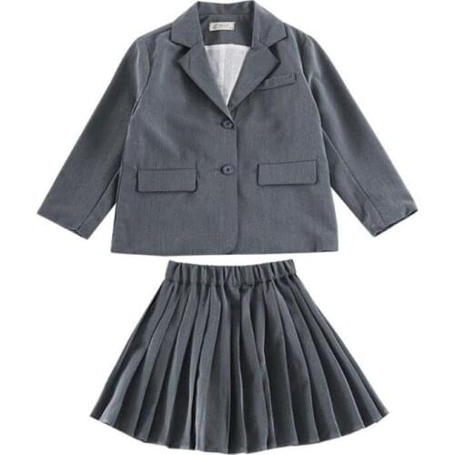 2020 Spring Teenager Girl Clothing Sets Fashion Kids Party Suit Blazer Coat+Pleated Skirt 2pc Kids Sets 3-12Yrs Big Girl Clothes