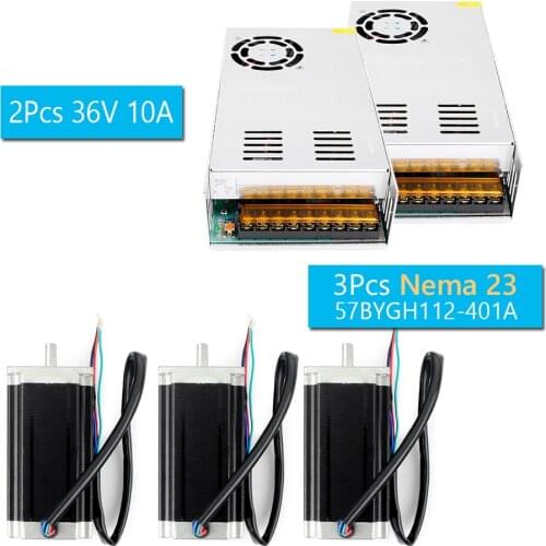 3pcs CNC Router Milling Machine NEMA23 354Oz-in Stepper Motor High Torque 3A + 2pcs 360W 36V 10A Switchng Power Supply