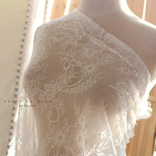 3 yards Off White Chantilly Fabric French Eyelash Lace Fabric Diy Exquisite Lace Embroidery Clothes Wedding Dress