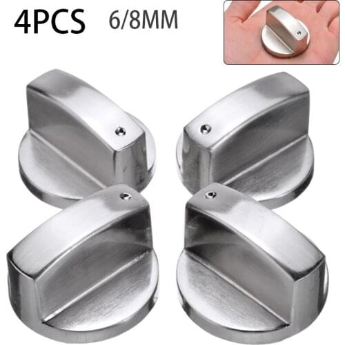 4pcs Gas Stove Knob Metal Silver Gas Cooker Knobs Adapters Oven Switch Kitchen Parts Accessories