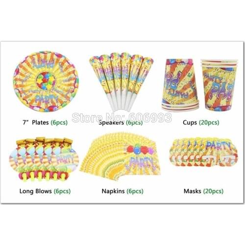 50pcs/set Kids Birthday Party Set Decoration With Napkin Cup Plate Long Blow Festive & Event Party Supply For 6 People