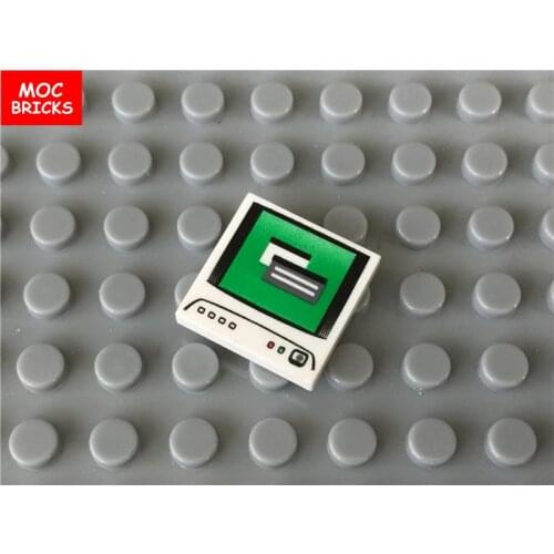 50pcs/lot Tile 2 x 2 with Computer Monitor Pattern with Black Power Switch Icon fit with 3068bpb0062 building block bricks gifts