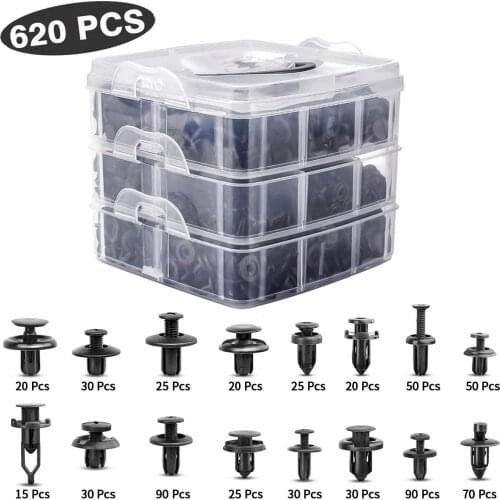 620PCS Bumper Retainer Clips Car Plastic Rivets Fasteners Push Retainer Kit 16 Kind of Sizes Auto Push Pin Rivets