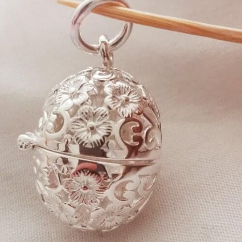 925 Sterling Silver Cutout Flower Egg Filigree Pendant Charm Locket Jewelry A4082
