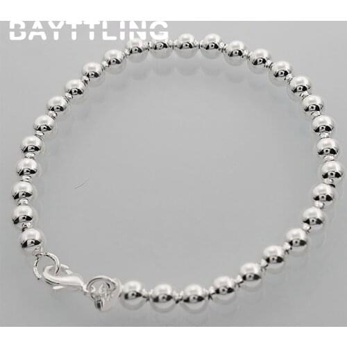 BAYTTLING 925 Sterling Silver 8 inch 6MM Hollow Bead Chain Bangle Bangle For Woman Man Fashion Wedding Jewelry Gift