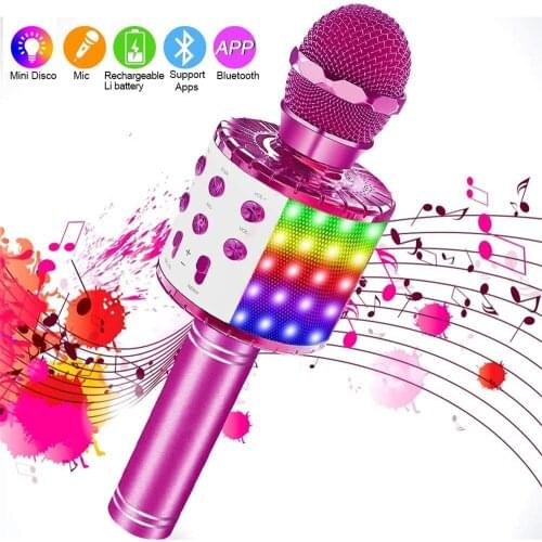 Wireless Karaoke Microphone Bluetooth Handheld Portable Professional Speaker Home Ktv Player With Dancing Led Lights Record