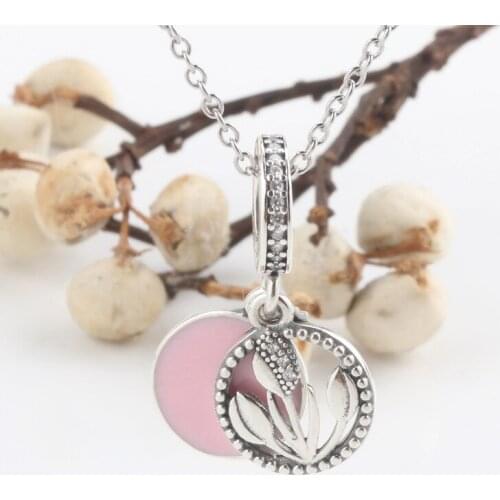 Bewill S925 Sterling Silver Pink Pendant Fit Original Charms Necklace