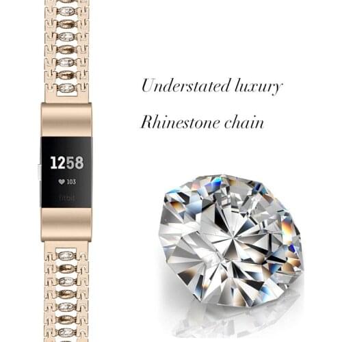 Diamond Stainless steel Band for fitbit charge 3 strap band link bracelet wrist belt women fashion watchband for fitbit charge 2