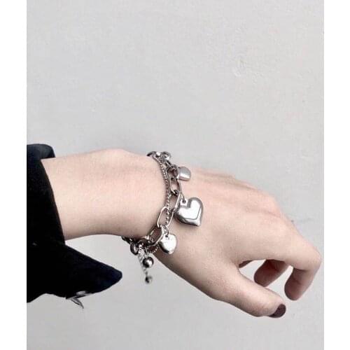 Korean Style Alloy Heart Pendant Charm Bracelet for Women Silver Color Beads Hand Chains Female 2020 Fashion Jewelry New Simple