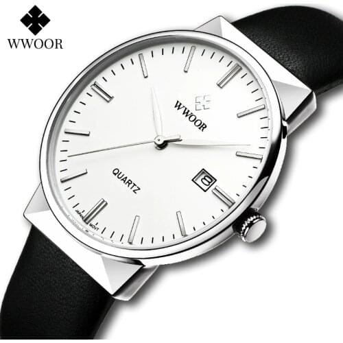 WWOOR Watch Men Luxury Brand Classic Casual Genuine Leather Wrist Watch For Men Waterproof Quartz Date Clock Men Clearance Price