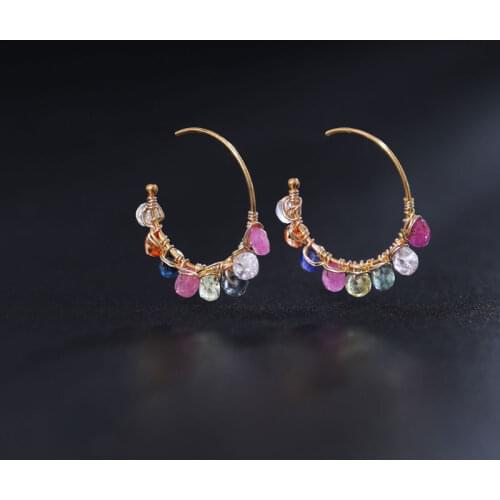 DAIMI Colorful sapphire earrings 14K gold Injection Genuine Gemstones fashion earrings for girlfriend
