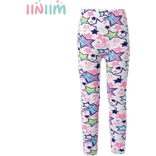 Kids Girls Milk Fiber Textile Five-pointed Star Print Elastic Waistband Stretchy Leggings Pants Trousers