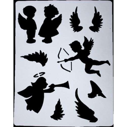 DIY Scrapbooking Angel Loves Wing Template Baking Kitchen Decorating Cake Stencil Spray Flower Hellow Template Embossing Folders