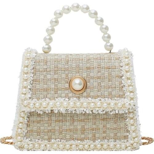 Elegant Female Pearl Tote bag 2021 Fashion New High Quality Woolen Womens Designer Handbag Chain Shoulder Messenger Bag Purses