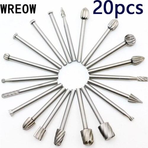 20pcs/Set HSS Dremel Routing Wood Milling Rotary Tool Knife File Cutters Woodworking Carving Carved Cutter Tools Accessories