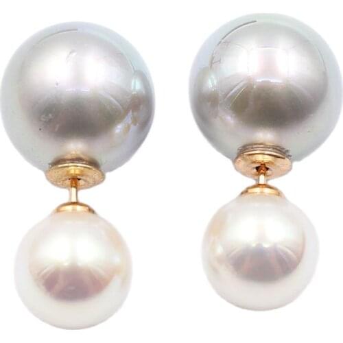 GuaiGuai Jewelry Genuine 14K Lever back White Grey Deep Sea Aurora Shell Pearl Stud Earrings For Women