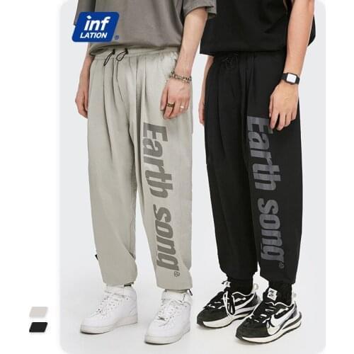 INFLATION Mens Casual Joggers 2021 Spring New Look Elastic Waist Letter Printing Hip Hop Pants Men Harem Pants 3526S21