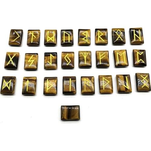 25Pcs Tigereye Healing Gemstone Rune Stones Engraved Elder Futhark Rune Set Meditation Divination Healing Chakra Reiki