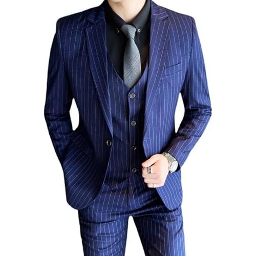 3 Pcs Set Blazers Jacket Pants Vest / 2021 Fashion Mens Casual Boutique Business Striped Groom Wedding Suit Trousers Waistcoat