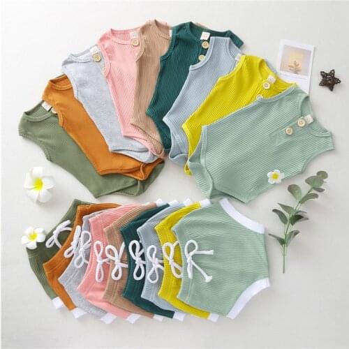 Newborn Baby Clothes Set 2021 Summer Solid Color Sleeveless Romper Shorts 2Pcs Outfit Newborn Infant Clothing