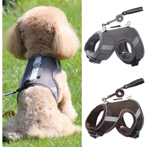 Dog Harness and Leash Set for Chihuahua Pug Small Medium Nylon Mesh Puppy Cat Harnesses Vest Reflective Walking Lead Leash