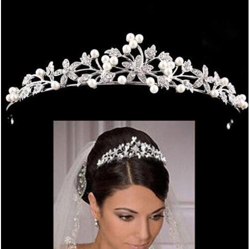 Princess Wedding Bridal Rhinestone Crystal Crown Hair Crown Bride Pearl Headwear Band U0I5