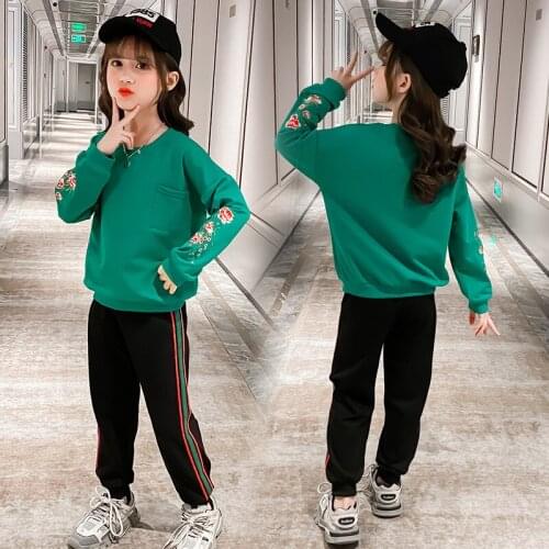 New Autumn Girl Clothing Suit Embroidery Long Sleeve + Pant 2Pcs Baby Girl Clothes Kids Clothing Sets Girls Suits 5 7 9 12 years