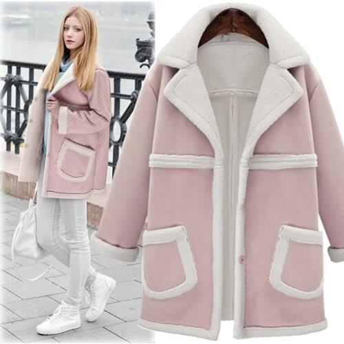 2019 Real Jacket Bomber Europe Station Winter Clothes New Lapel Long Sleeve Thickening Lamb Wool Coat Fund Easy Overcoat Loose