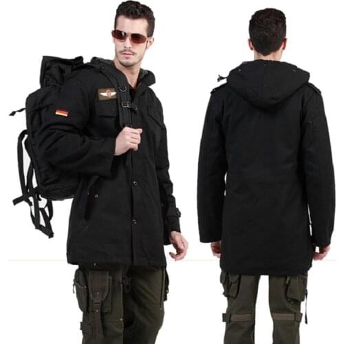 German Army Military Jacket Men Winter Cotton Jacket Thermal Trench with Hood Jackets Fleece Lining Coat