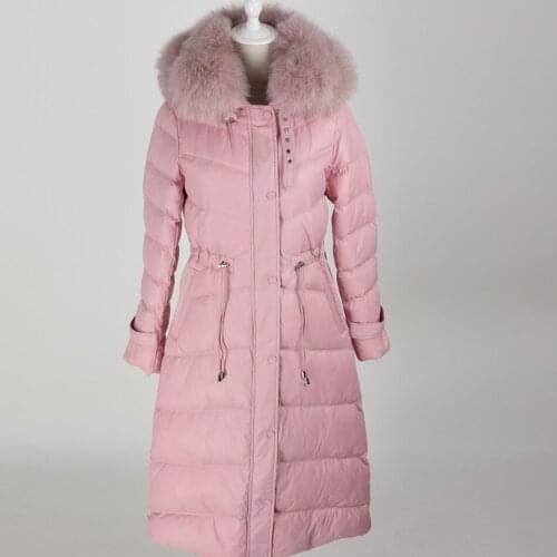 Maomoakong2019 winter coat Natural fox fur big fur collar White duck down hooded leather jacket Womens down jacket Park coat