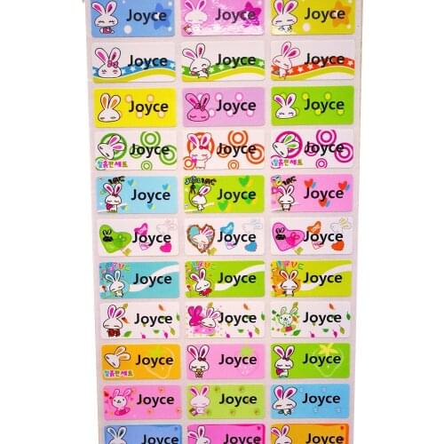 3 size Girls Cute Custom Name Stickers Cute Bunny Cartoon Cat Pattern Waterproof Personal Tag Label Set School Stationery